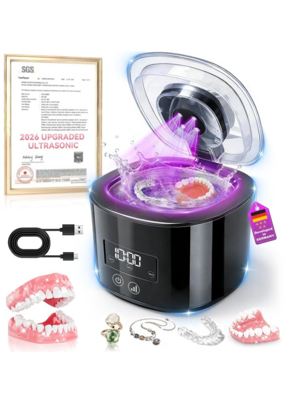 5.0 Upgraded Ultrasonic Retainer CleanerTop1 German MotorSGS-Certified 50KHz Ult - Picture 9 of 9